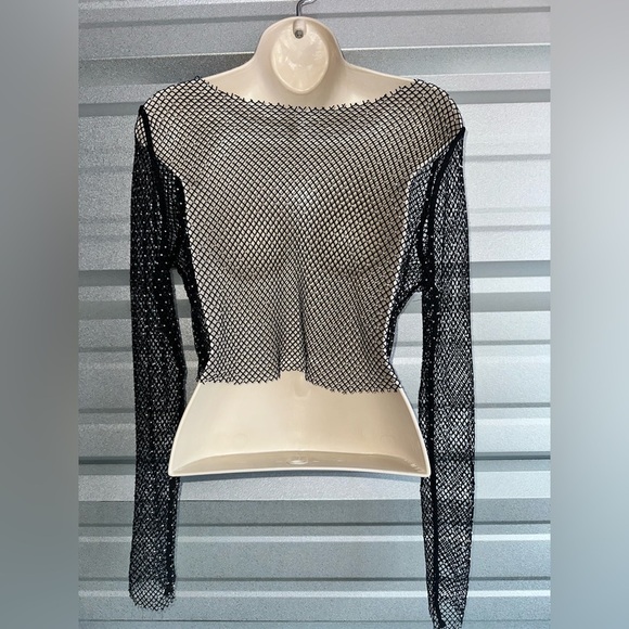 Mesh Black Sequin Long Sleeve Festival Top One Size - Picture 11 of 11